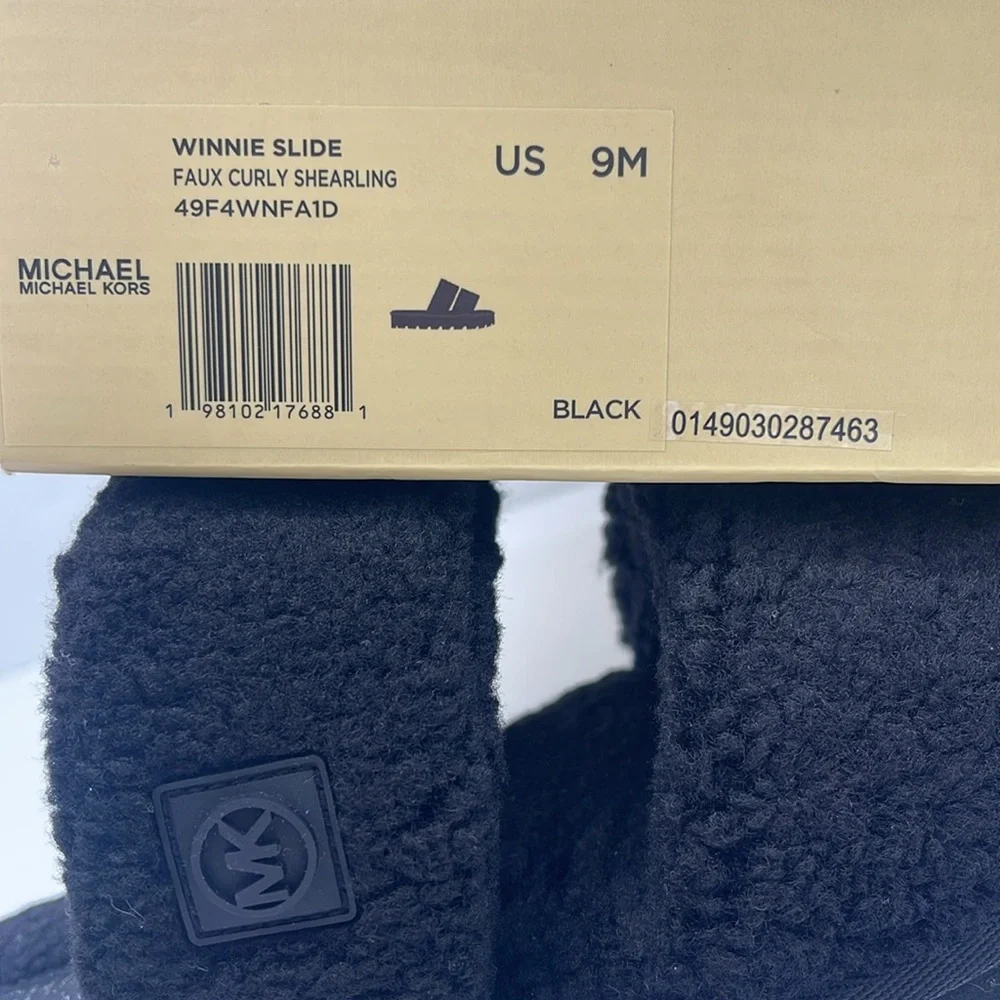 Michael Kors Black Faux Shearling Slides - Picture 16 of 16